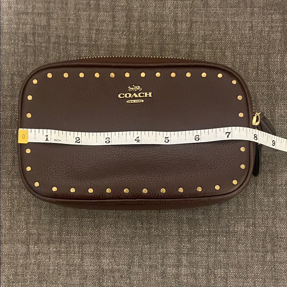 Coach Maple(dark brown) Sadie Pebbled Leather Crossbody with Gold Rivets - Picture 12 of 16